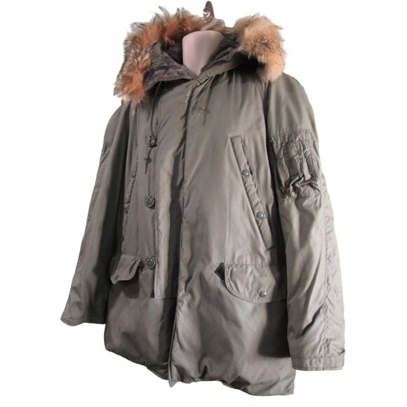 USAF Other - Vintage USAF Extreme Cold Weather Flying Jacket N-3BFur Lined Snorkel Hood GUC X